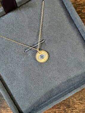 David Yurman Evil Eye Necklace in 18K Yellow Gold w/ Pavé Sapphires & Diamonds